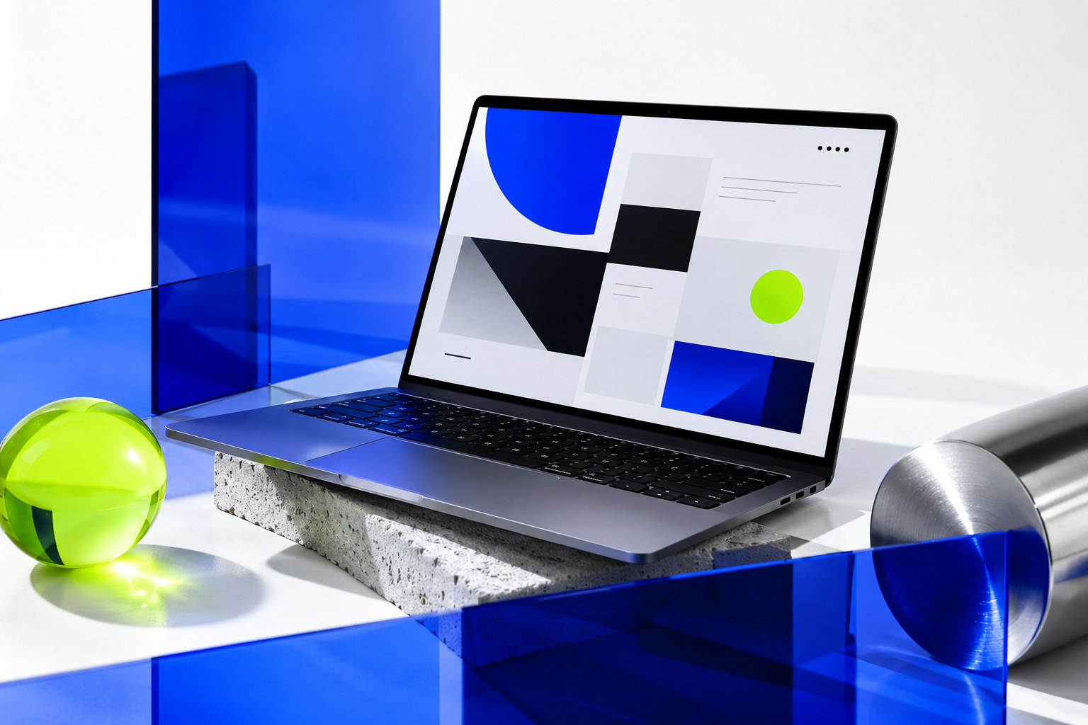 Composition créative autour d’un ordinateur présentant une interface web